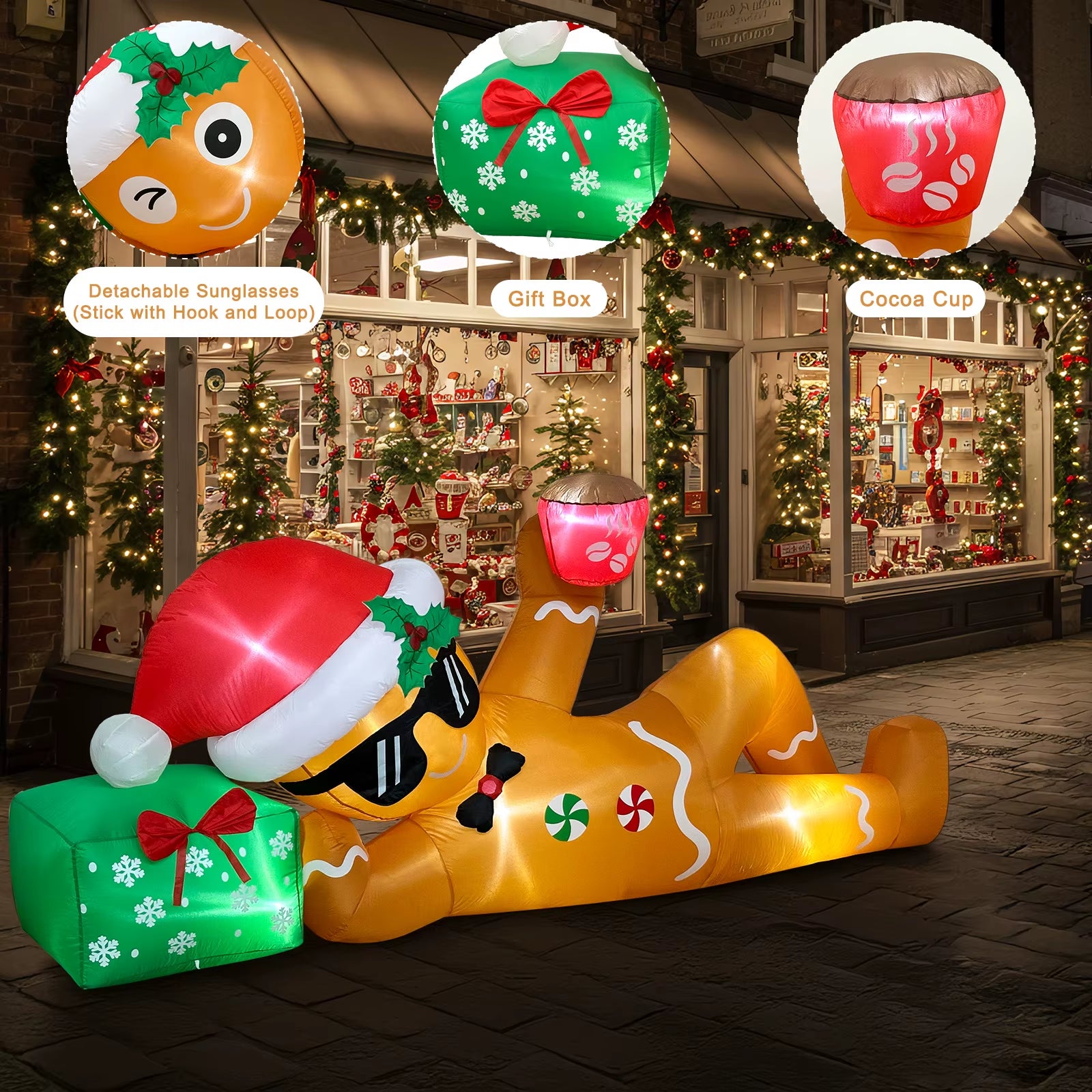 Ourwarm 10FT Christmas Inflatable Outdoor Decoration, Lying Gingerbread Inflatable,For Holiday Yard Garden Roof Terrace Decor