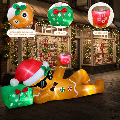 Ourwarm 10FT Christmas Inflatable Outdoor Decoration, Lying Gingerbread Inflatable,For Holiday Yard Garden Roof Terrace Decor