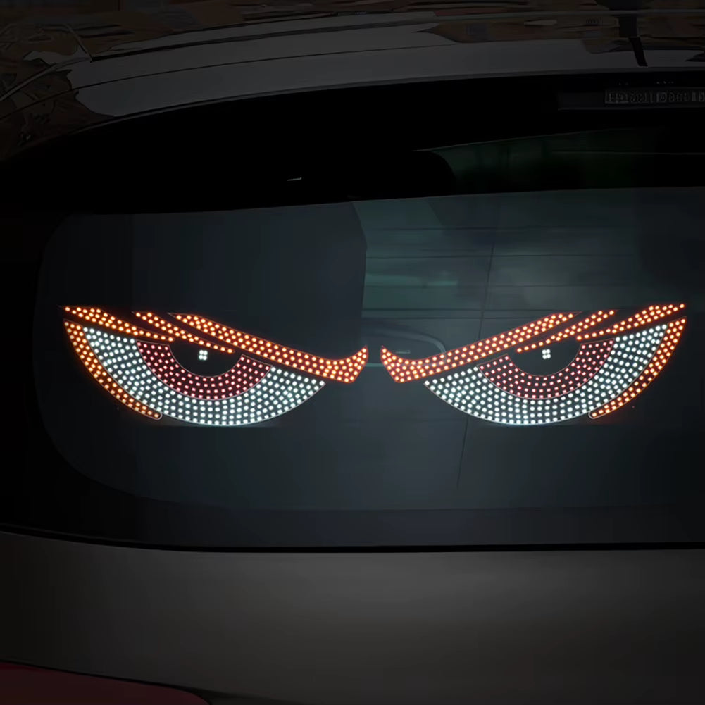 2Pcs LED Car Dynamic Devil Eye Light Sticker 12 Modes Car Front Rear Windshield Glass Light Auto Decoration Accessories