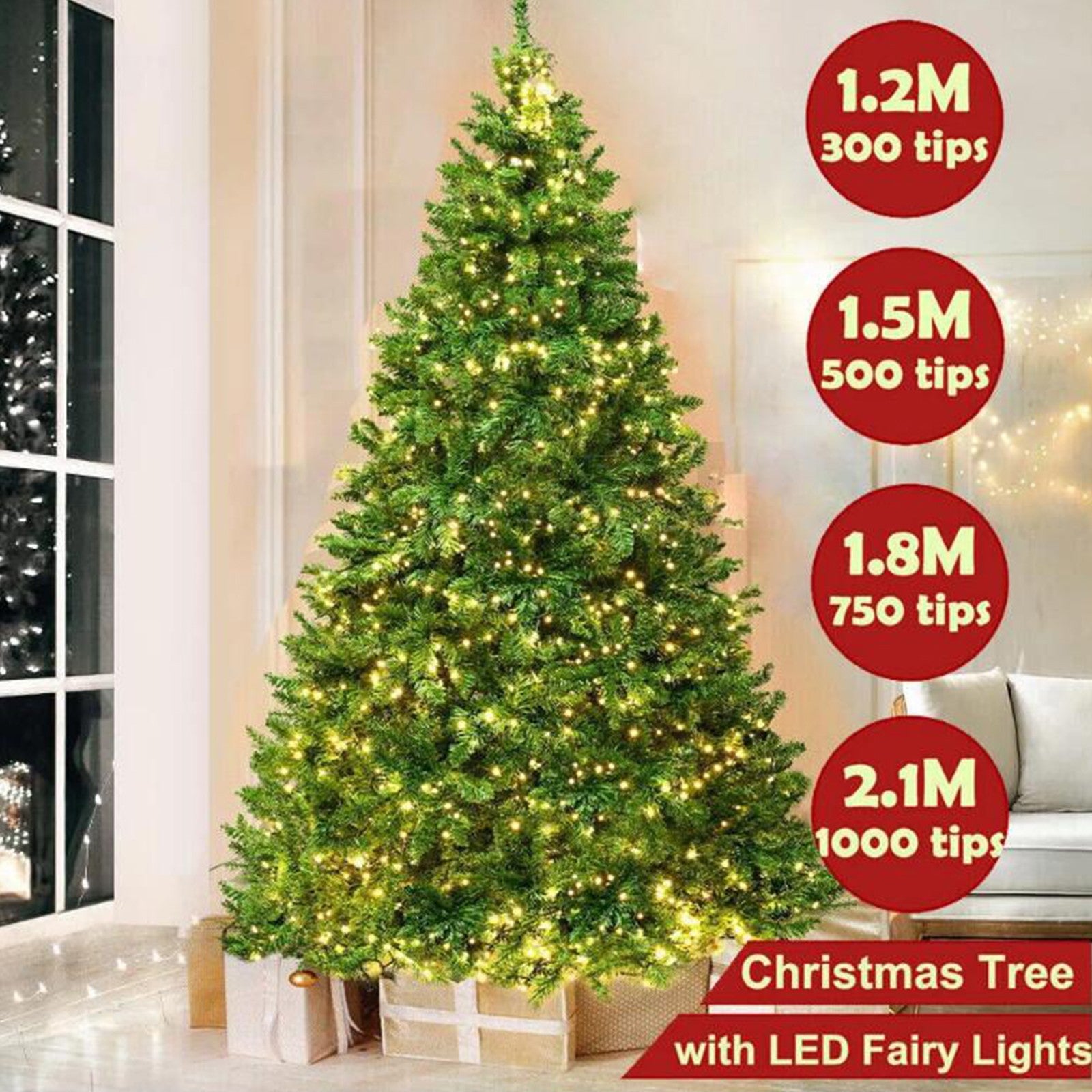 4/5/6/7FT Christmas Tree Green White Xmas Trees Decorations /W LED Fairy Lights