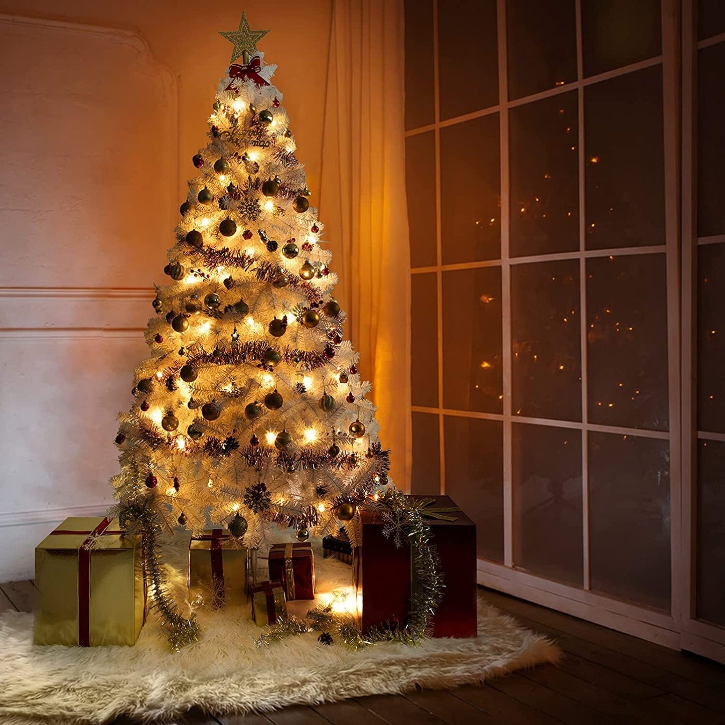 1.2M 1.5M 1.8M 2.1M White Christmas Tree with LED Fairy Lights Xmas Decoration