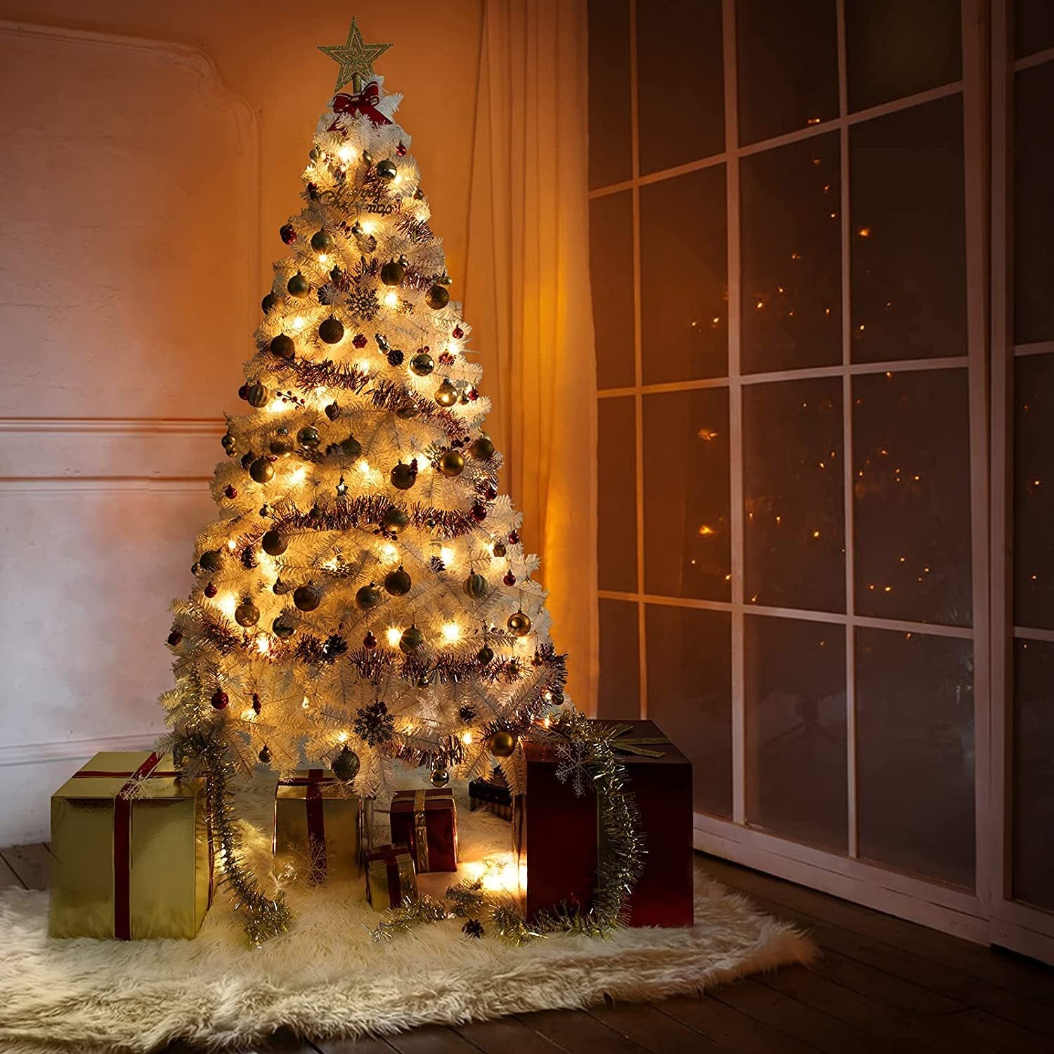 1.2M 1.5M 1.8M 2.1M White Christmas Tree with LED Fairy Lights Xmas Decoration