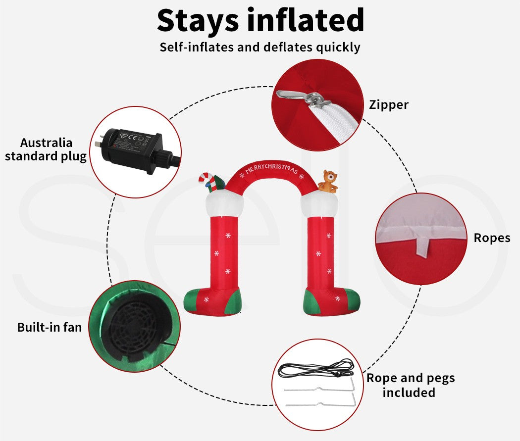 Santaco Giant Christmas Inflatable Arch Way 3M Outdoor Decoration 21 LED Light