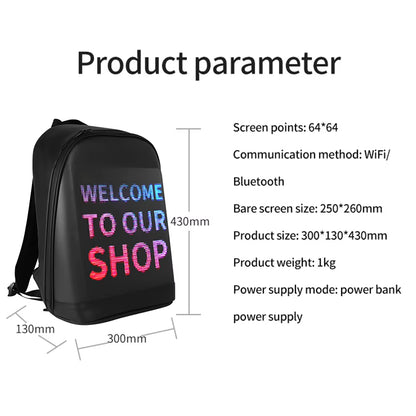 Outdoor Walking Billboard Wifi Bags LED Display Screen Backpack Business Travel Laptop Bag Multi-Function School Bag