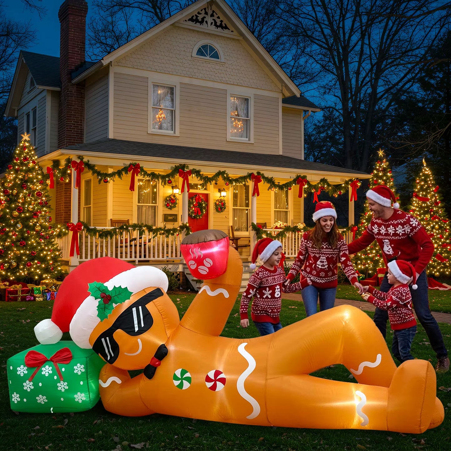 Ourwarm 10FT Christmas Inflatable Outdoor Decoration, Lying Gingerbread Inflatable,For Holiday Yard Garden Roof Terrace Decor