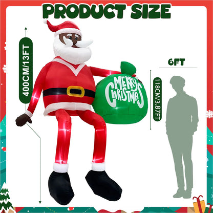 Ourwarm 13 FT Giant Christmas Inflatable Climbing Black Santa Inflatable with Present Bag, Large Christmas Blow Ups Built-In LED