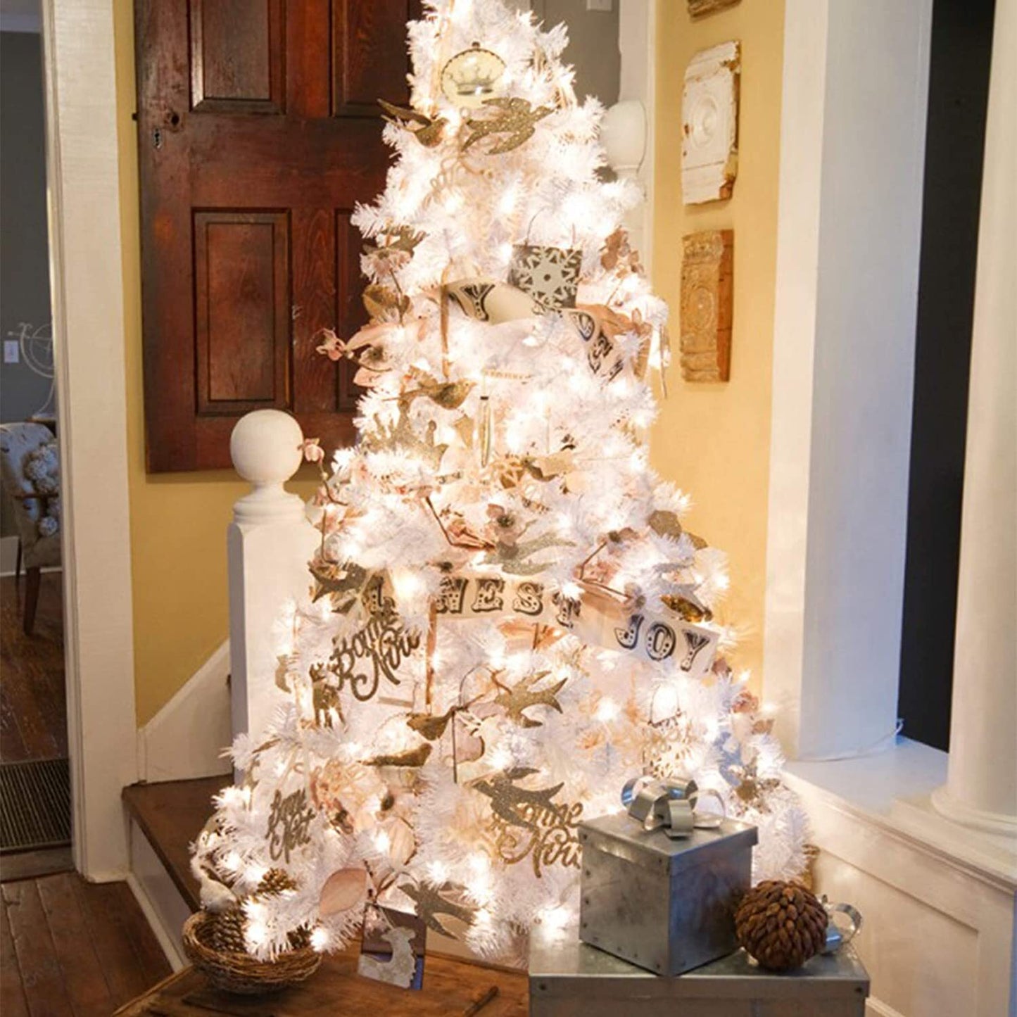 1.2M 1.5M 1.8M 2.1M White Christmas Tree with LED Fairy Lights Xmas Decoration