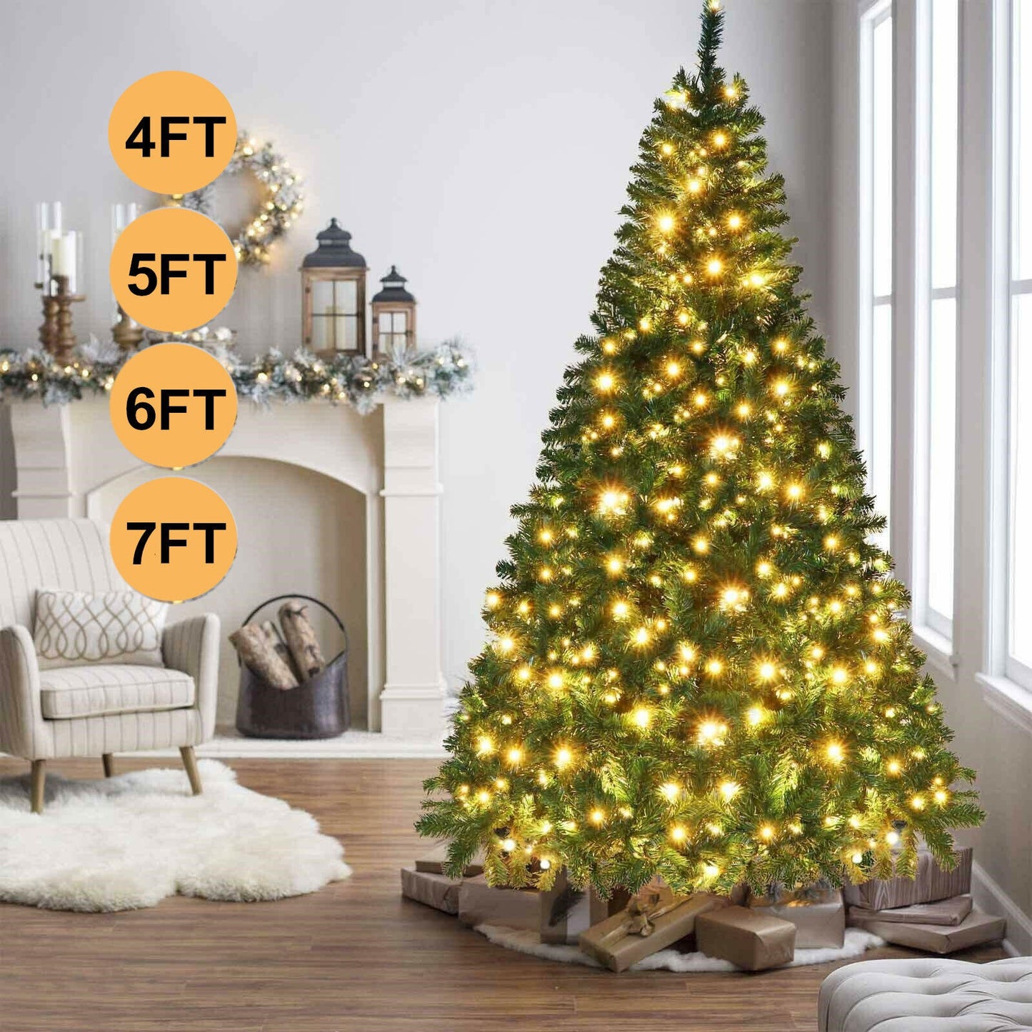4/5/6/7FT Christmas Tree Green White Xmas Trees Decorations /W LED Fairy Lights