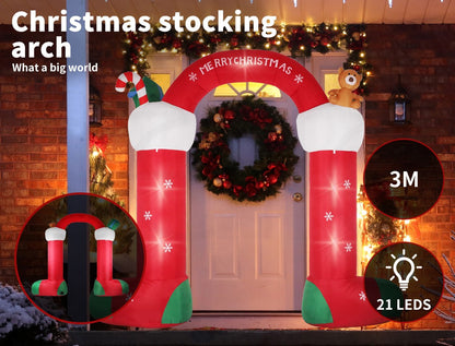 Santaco Giant Christmas Inflatable Arch Way 3M Outdoor Decoration 21 LED Light