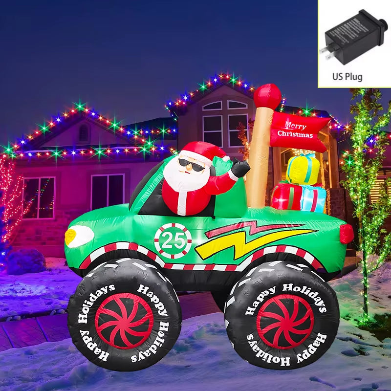 Outdoor Christmas Decorations Inflatable Toys Model Santa Vehicles Built-In Leds Party New Year Ornament Xmas Garden Decor Props