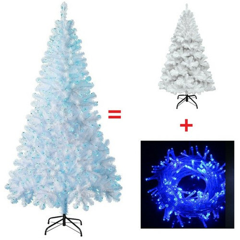 4/5/6/7FT Christmas Tree Green White Xmas Trees Decorations /W LED Fairy Lights