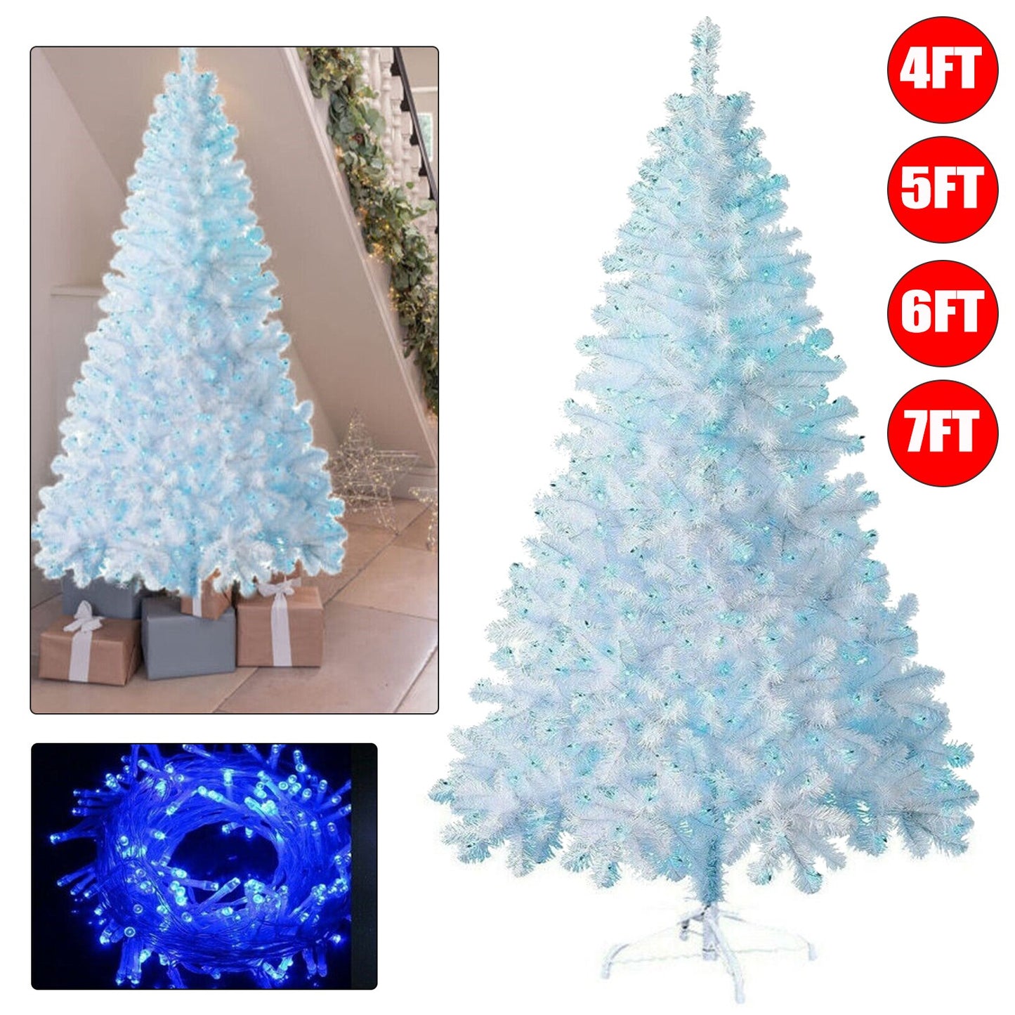 4/5/6/7FT Christmas Tree Green White Xmas Trees Decorations /W LED Fairy Lights
