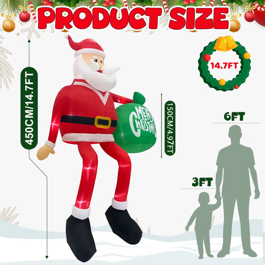 Ourwarm 15FT Christmas Inflatable Outdoor Decor, Climbing Santa Giant Christmas Inflatables Christmas Blow Ups with LED Lights