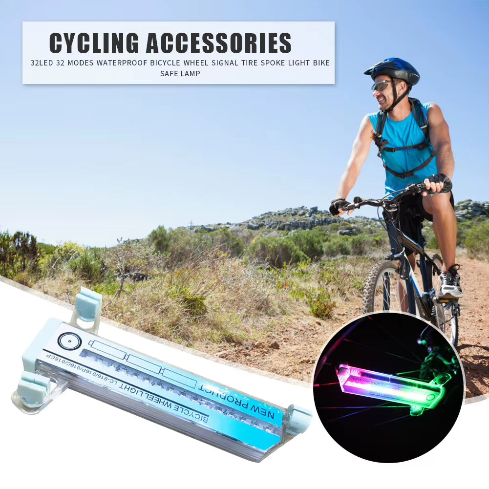 2X Mountain Road Bicycle Spoke Light Bike Light No Battery Strip 32LED Mountain Bicycle Two-Sided Color Warning Lamp