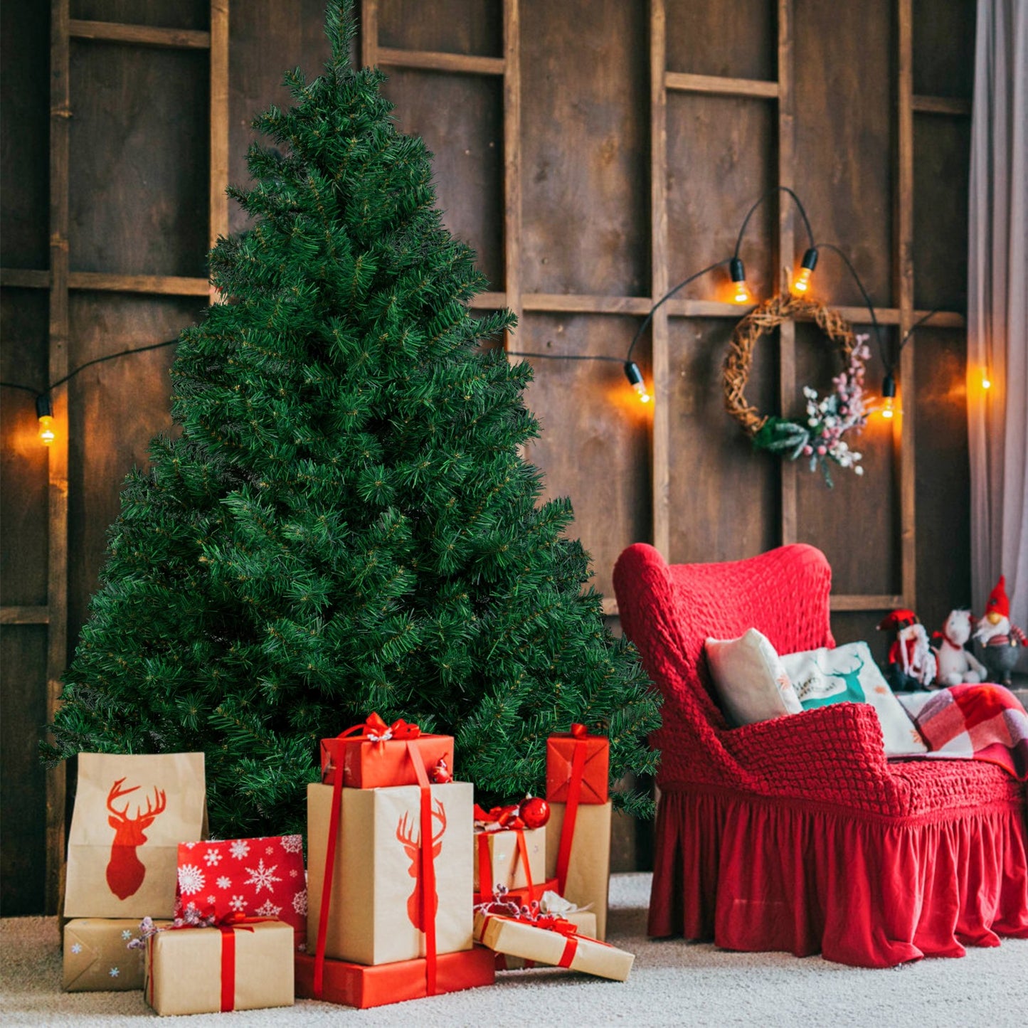 4/5/6/7FT Christmas Tree Green White Xmas Trees Decorations /W LED Fairy Lights