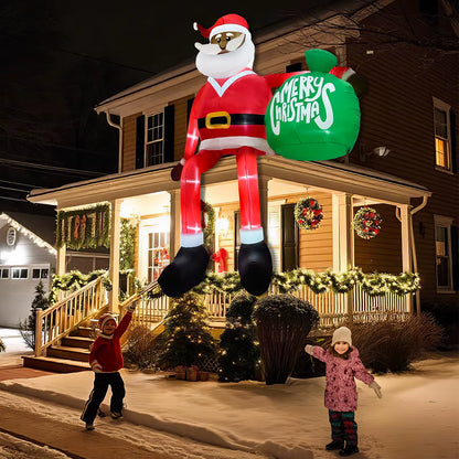 Ourwarm 13 FT Giant Christmas Inflatable Climbing Black Santa Inflatable with Present Bag, Large Christmas Blow Ups Built-In LED