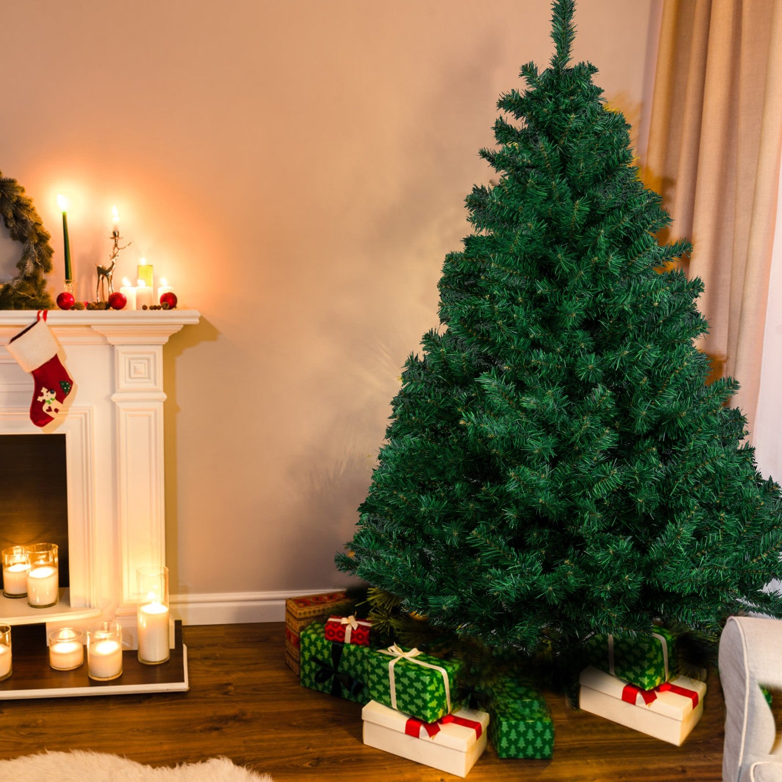 4/5/6/7FT Christmas Tree Green White Xmas Trees Decorations /W LED Fairy Lights