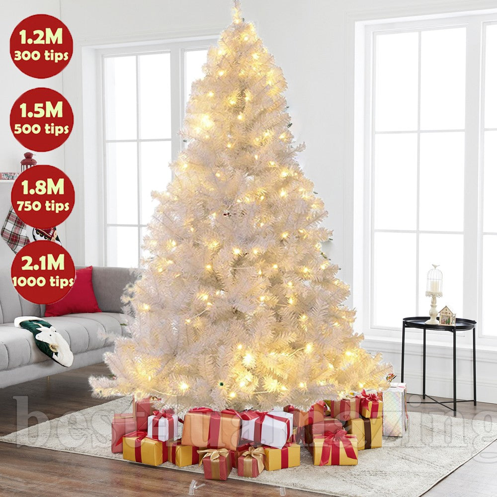 1.2M 1.5M 1.8M 2.1M White Christmas Tree with LED Fairy Lights Xmas Decoration