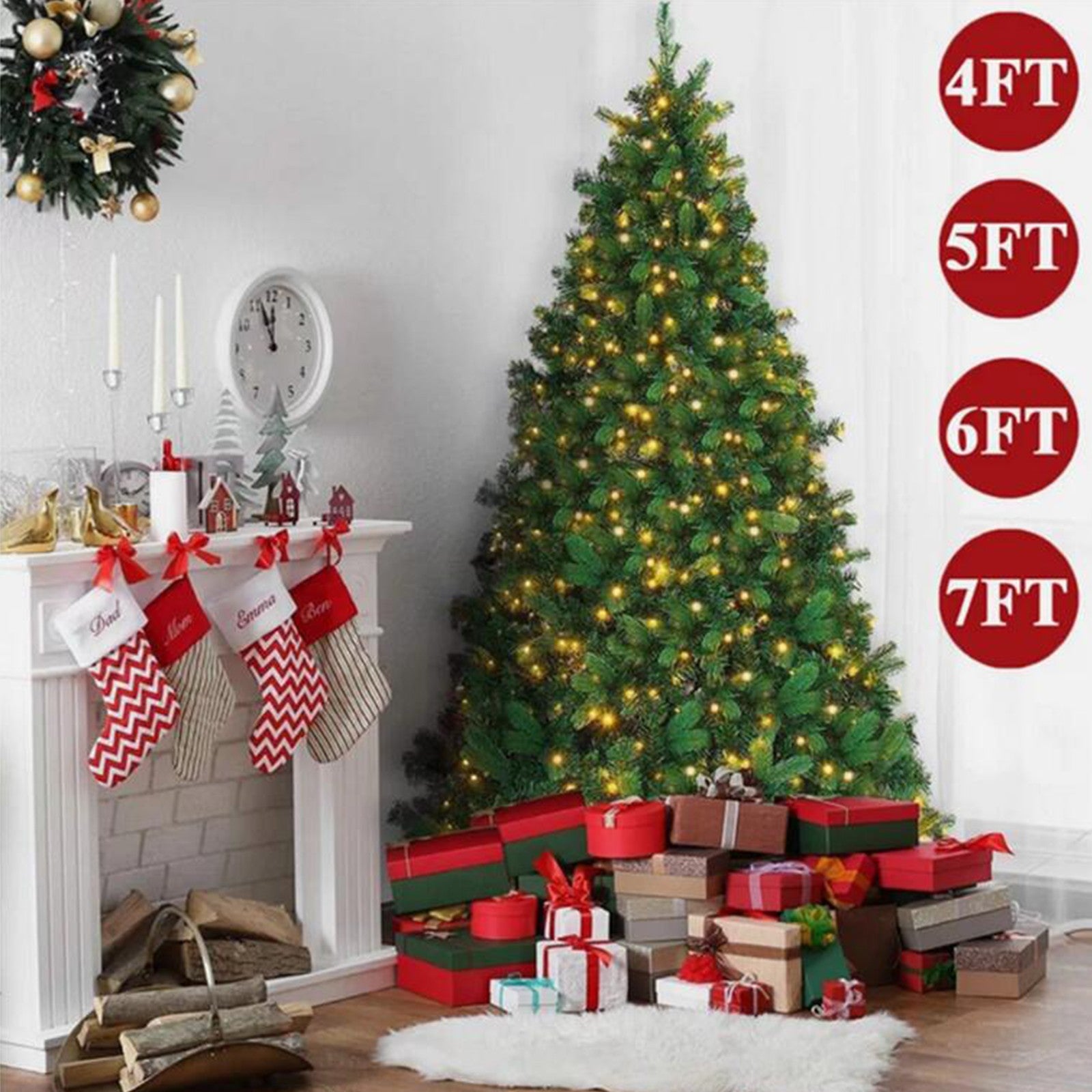 4/5/6/7FT Christmas Tree Green White Xmas Trees Decorations /W LED Fairy Lights