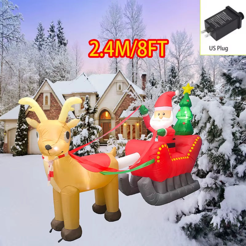 Outdoor Christmas Decorations Inflatable Toys Model Santa Vehicles Built-In Leds Party New Year Ornament Xmas Garden Decor Props