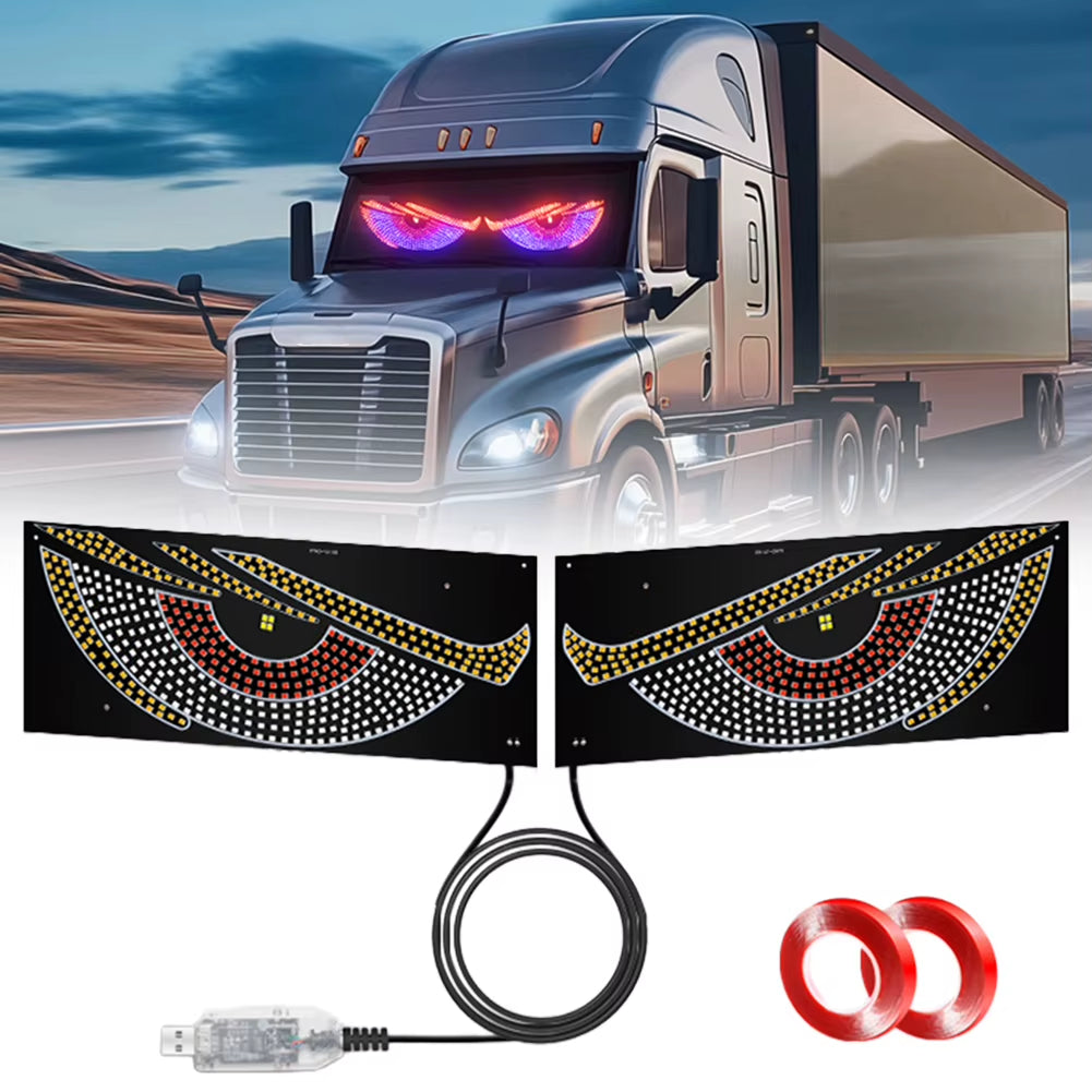 2Pcs LED Car Dynamic Devil Eye Light Sticker 12 Modes Car Front Rear Windshield Glass Light Auto Decoration Accessories