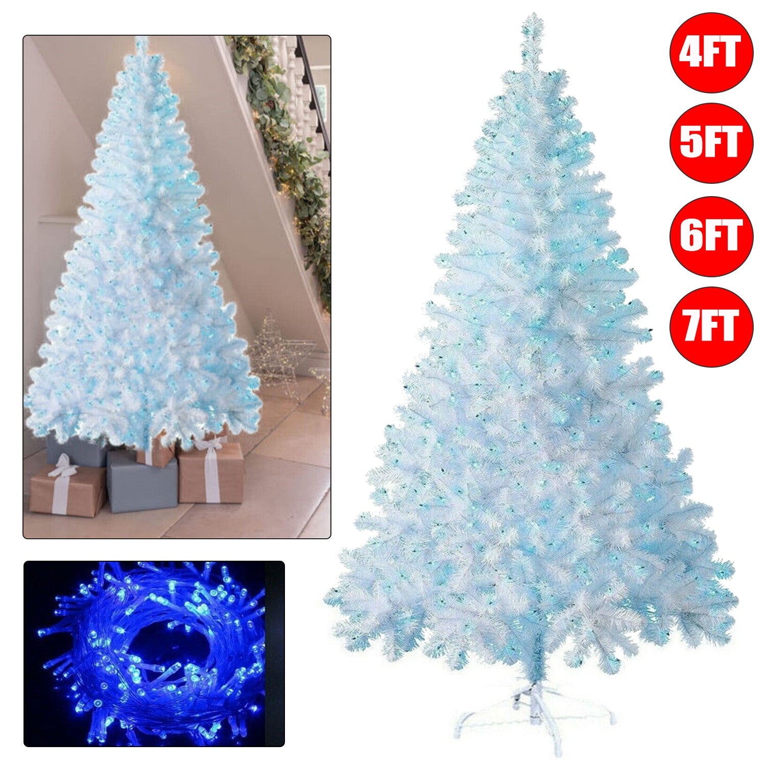 4/5/6/7FT Christmas Tree Green White Xmas Trees Decorations /W LED Fairy Lights