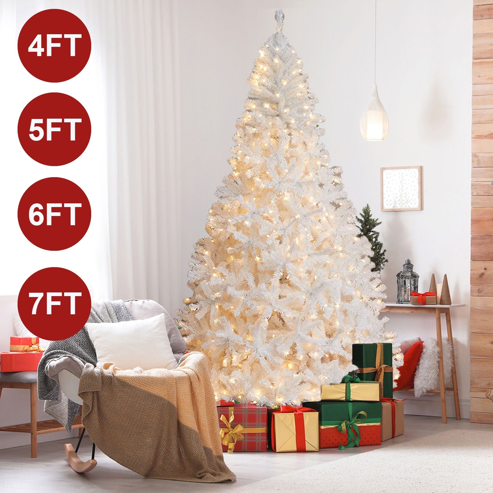 4/5/6/7FT Christmas Tree Green White Xmas Trees Decorations /W LED Fairy Lights