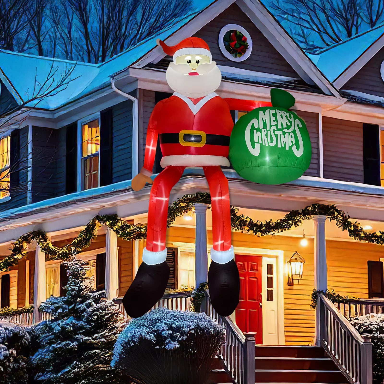 Ourwarm 15FT Christmas Inflatable Outdoor Decor, Climbing Santa Giant Christmas Inflatables Christmas Blow Ups with LED Lights