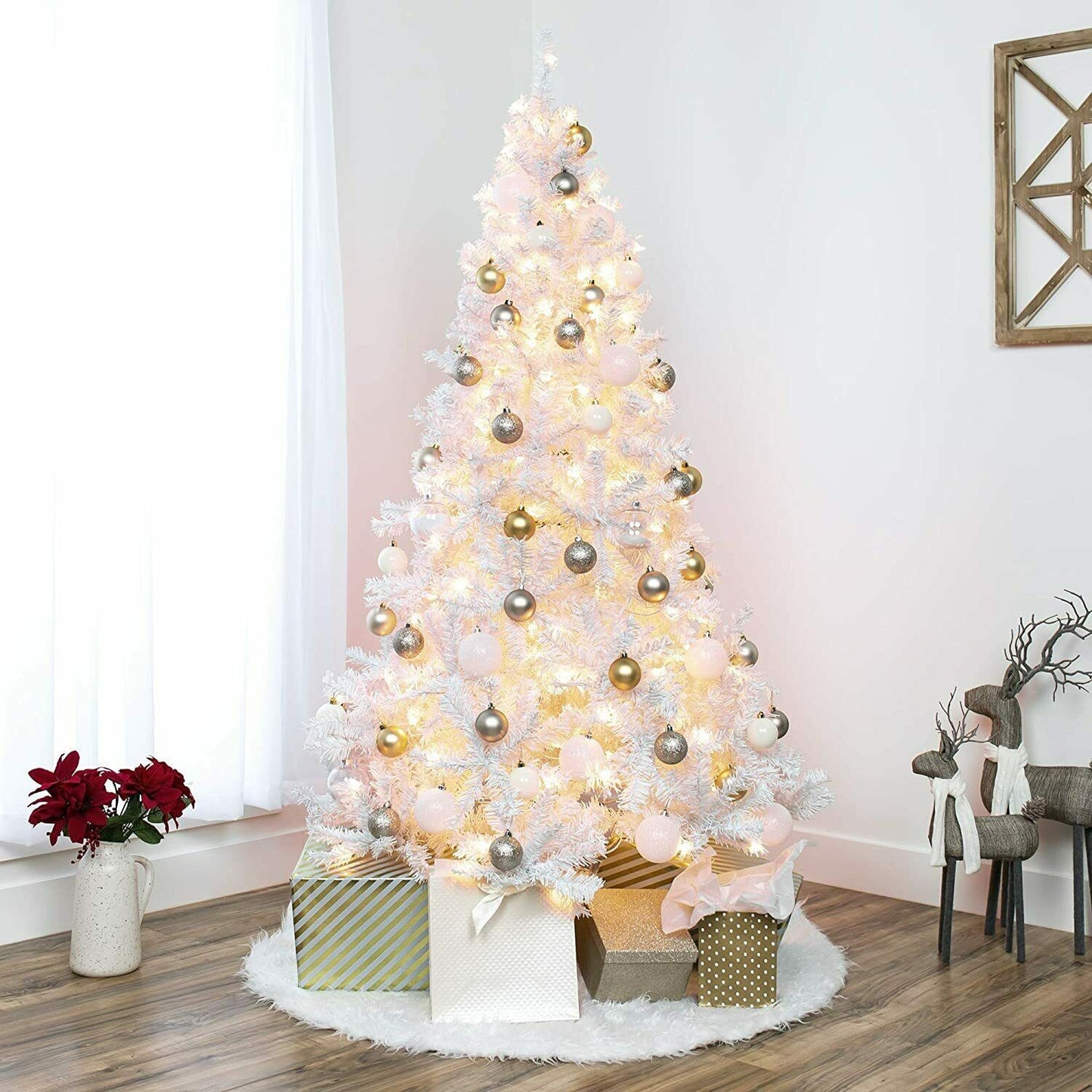 4/5/6/7FT Christmas Tree Green White Xmas Trees Decorations /W LED Fairy Lights