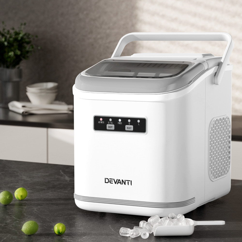Devanti Ice Maker Machine Portable 12kg Countertop w/Self Cleaning 1.3L White