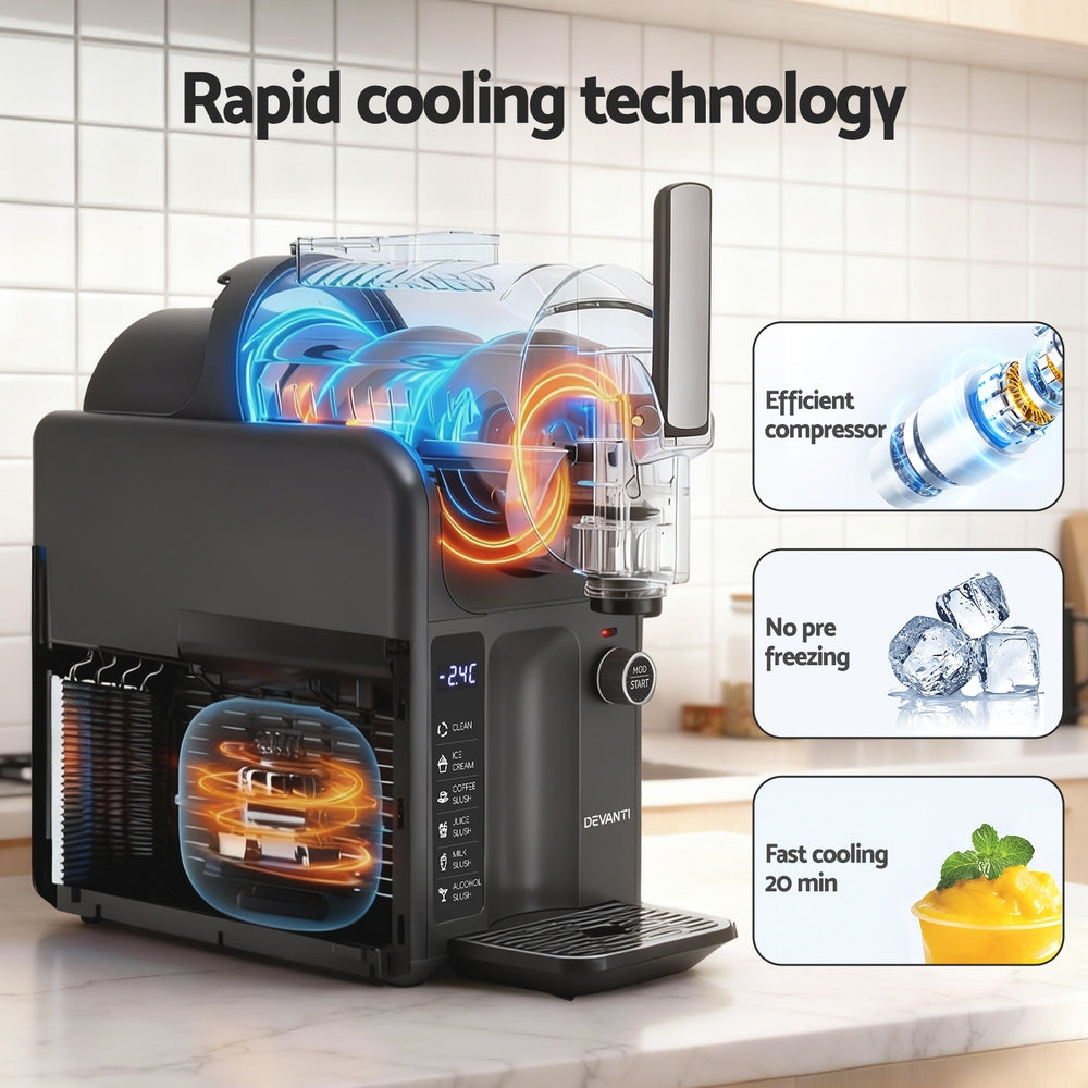 Devanti 5in1 Slushie Machine Ice Cream Maker 2L Grey