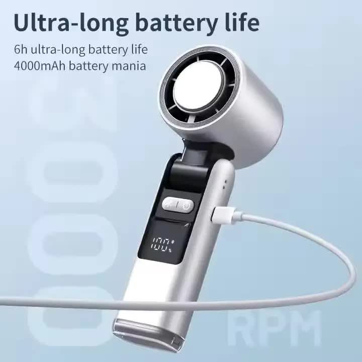 White New 100-Speed Portable Handheld Fan - Rechargeable Folding Turbo Mini USB Fan with Superconducting Cooling