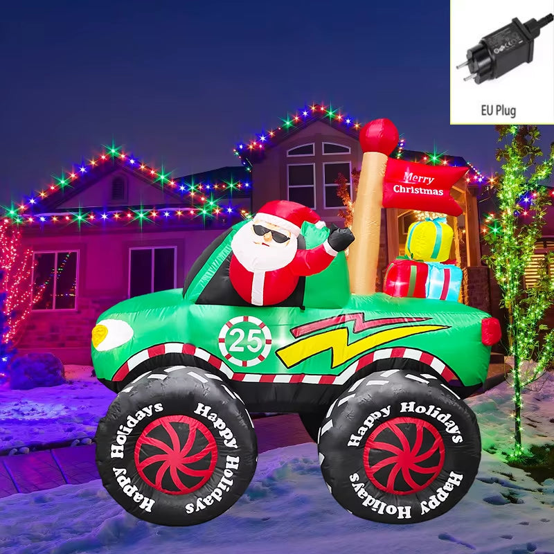 Outdoor Christmas Decorations Inflatable Toys Model Santa Vehicles Built-In Leds Party New Year Ornament Xmas Garden Decor Props