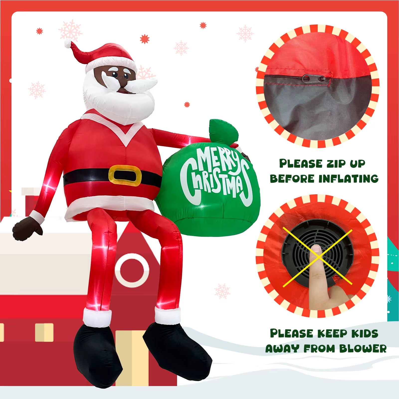 Ourwarm 13 FT Giant Christmas Inflatable Climbing Black Santa Inflatable with Present Bag, Large Christmas Blow Ups Built-In LED