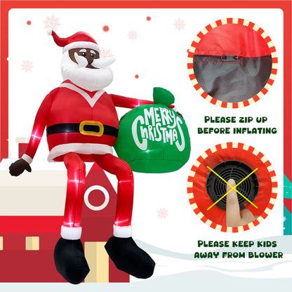 Ourwarm 13 FT Giant Christmas Inflatable Climbing Black Santa Inflatable with Present Bag, Large Christmas Blow Ups Built-In LED