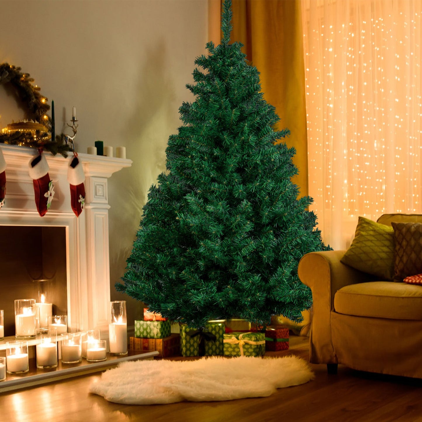 4/5/6/7FT Christmas Tree Green White Xmas Trees Decorations /W LED Fairy Lights