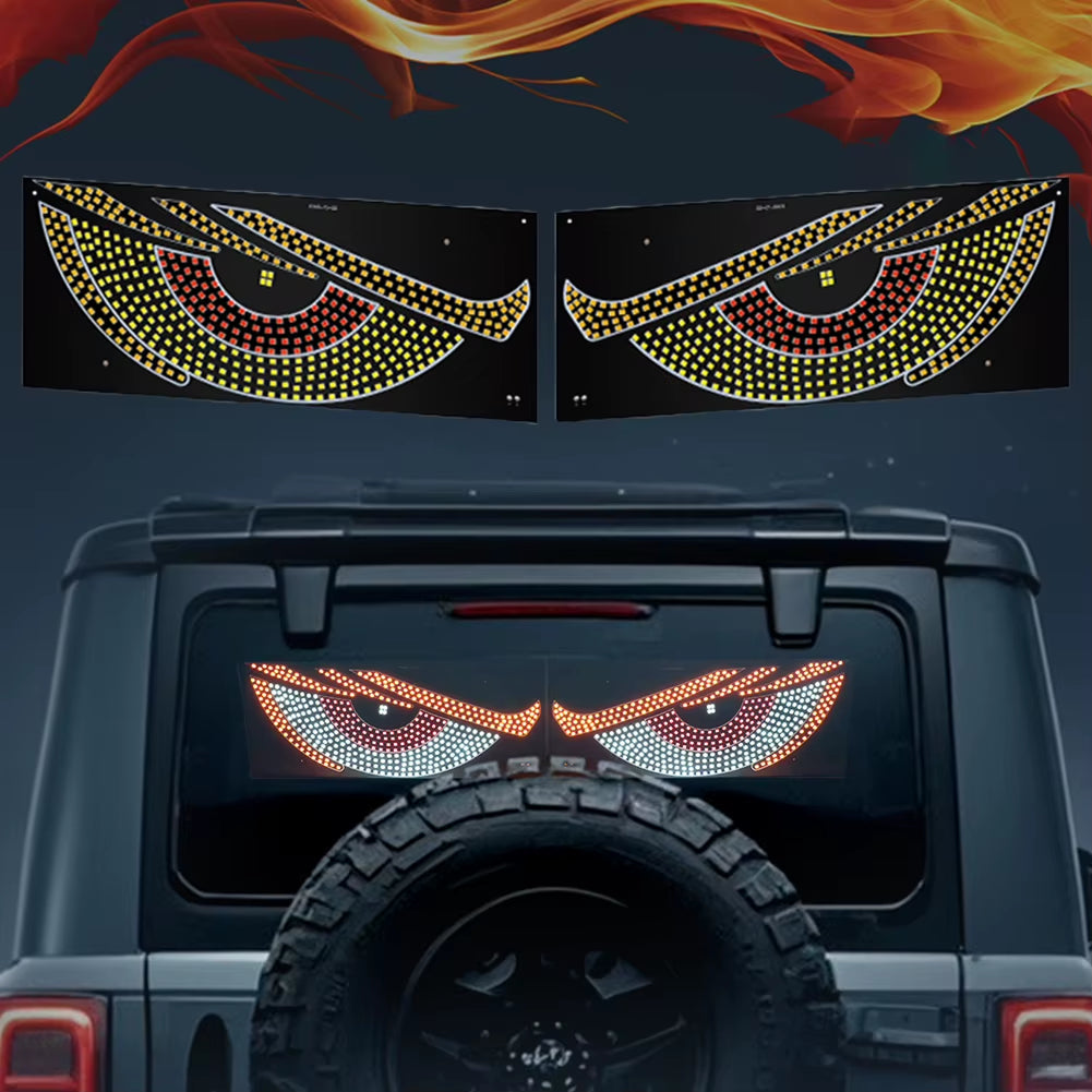 2Pcs LED Car Dynamic Devil Eye Light Sticker 12 Modes Car Front Rear Windshield Glass Light Auto Decoration Accessories
