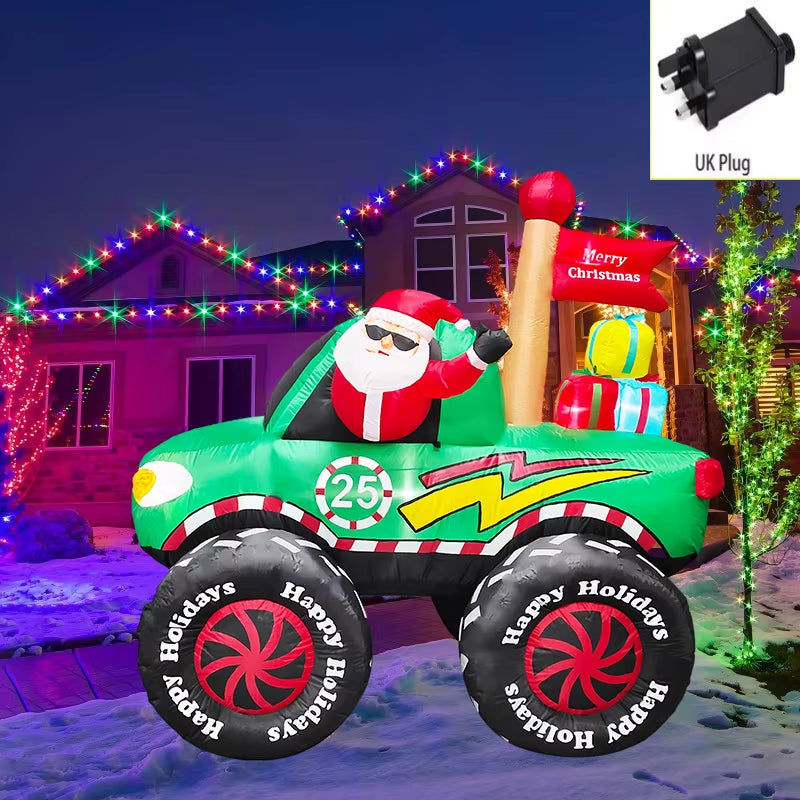 Outdoor Christmas Decorations Inflatable Toys Model Santa Vehicles Built-In Leds Party New Year Ornament Xmas Garden Decor Props