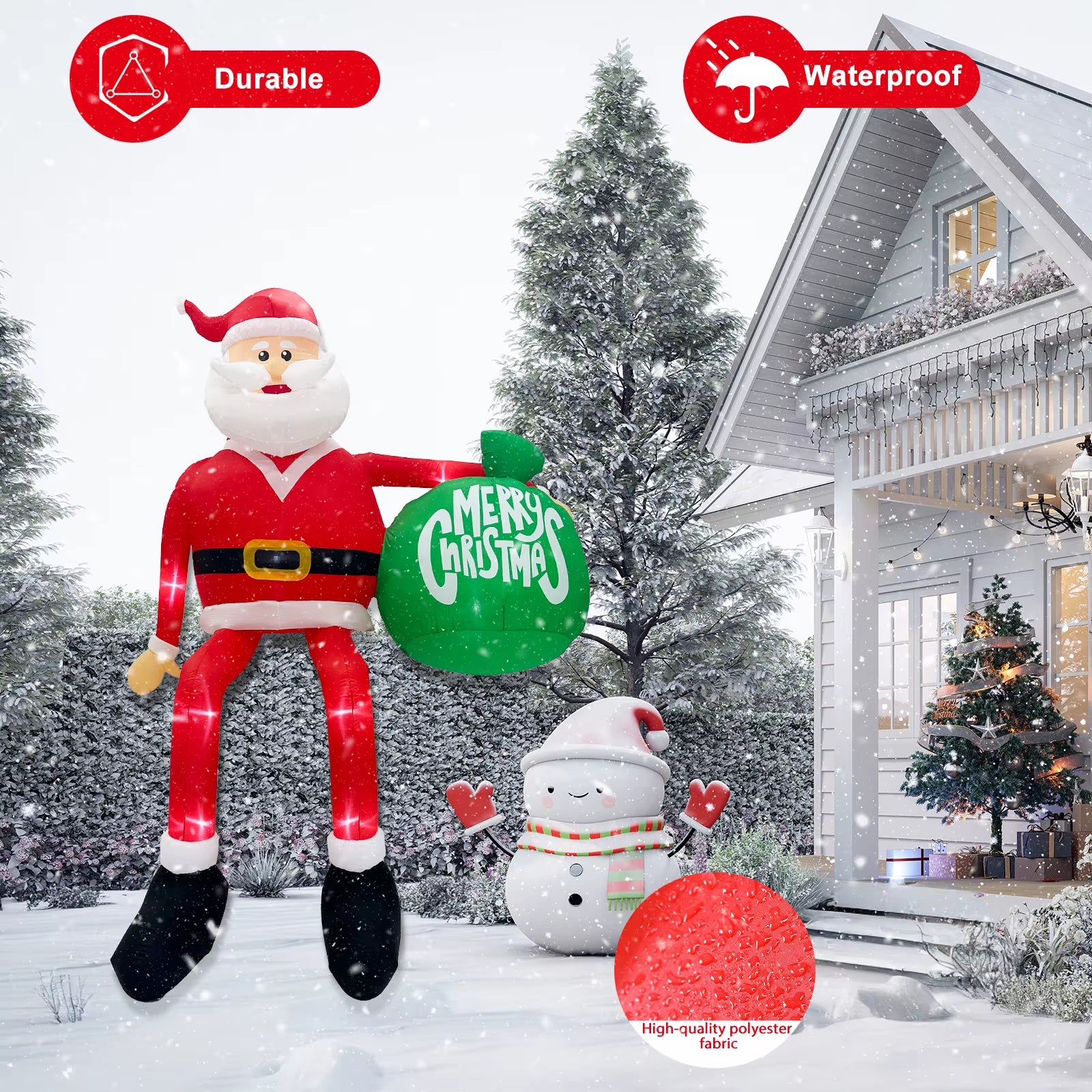 Ourwarm 15FT Christmas Inflatable Outdoor Decor, Climbing Santa Giant Christmas Inflatables Christmas Blow Ups with LED Lights