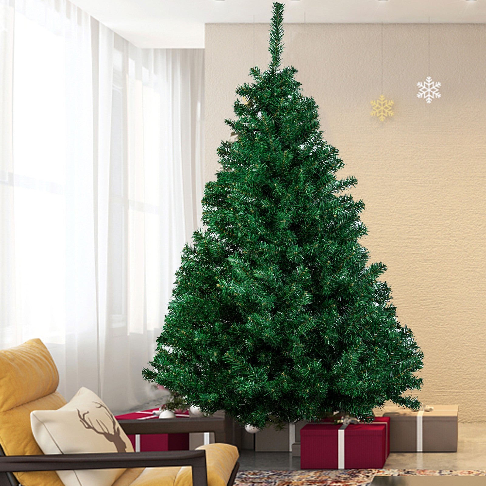 4/5/6/7FT Christmas Tree Green White Xmas Trees Decorations /W LED Fairy Lights