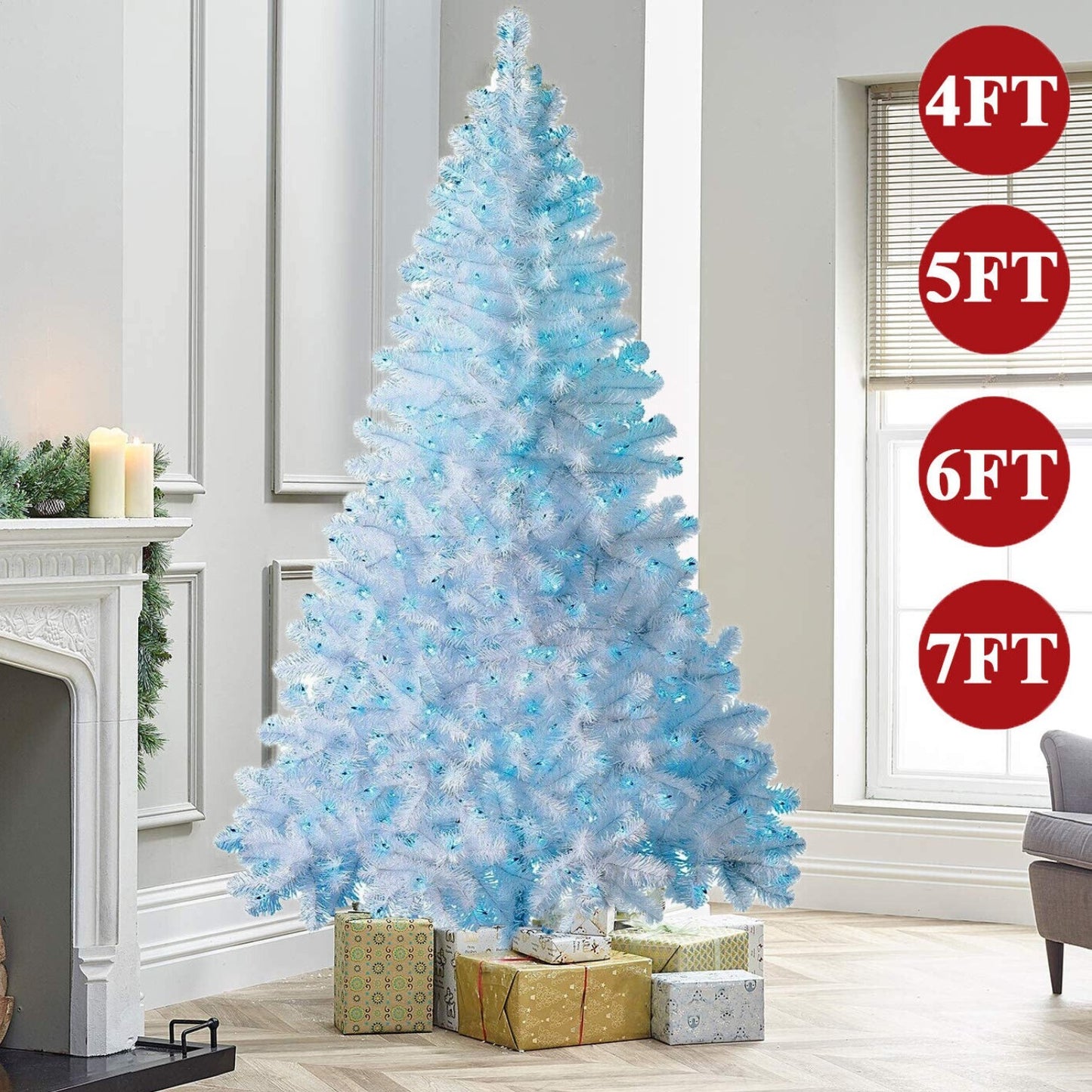 4/5/6/7FT Christmas Tree Green White Xmas Trees Decorations /W LED Fairy Lights