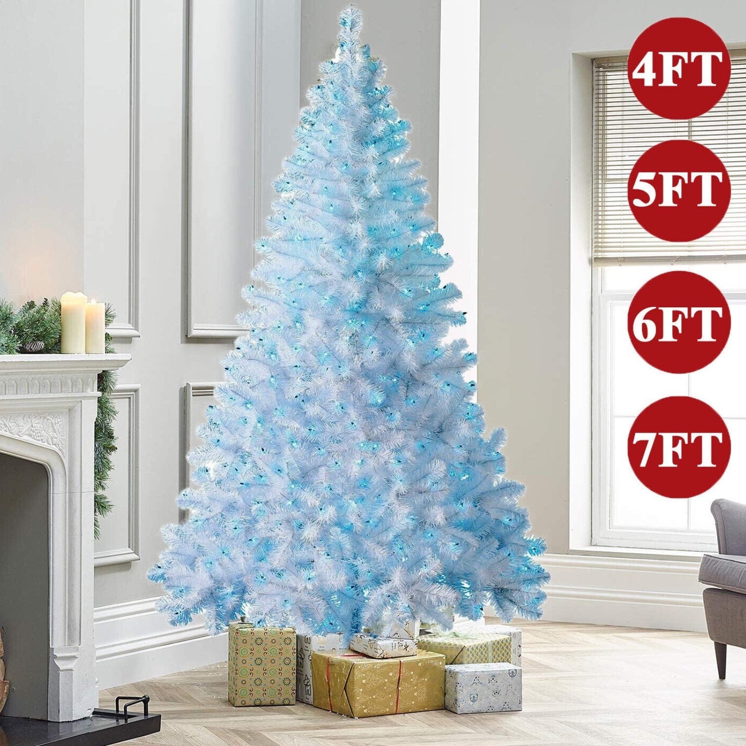 4/5/6/7FT Christmas Tree Green White Xmas Trees Decorations /W LED Fairy Lights