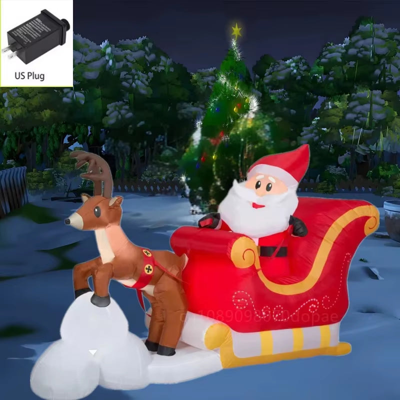 Outdoor Christmas Decorations Inflatable Toys Model Santa Vehicles Built-In Leds Party New Year Ornament Xmas Garden Decor Props