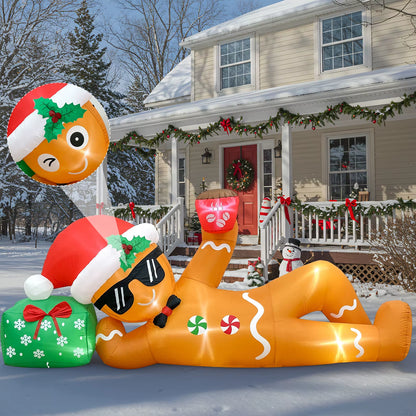 Ourwarm 10FT Christmas Inflatable Outdoor Decoration, Lying Gingerbread Inflatable,For Holiday Yard Garden Roof Terrace Decor
