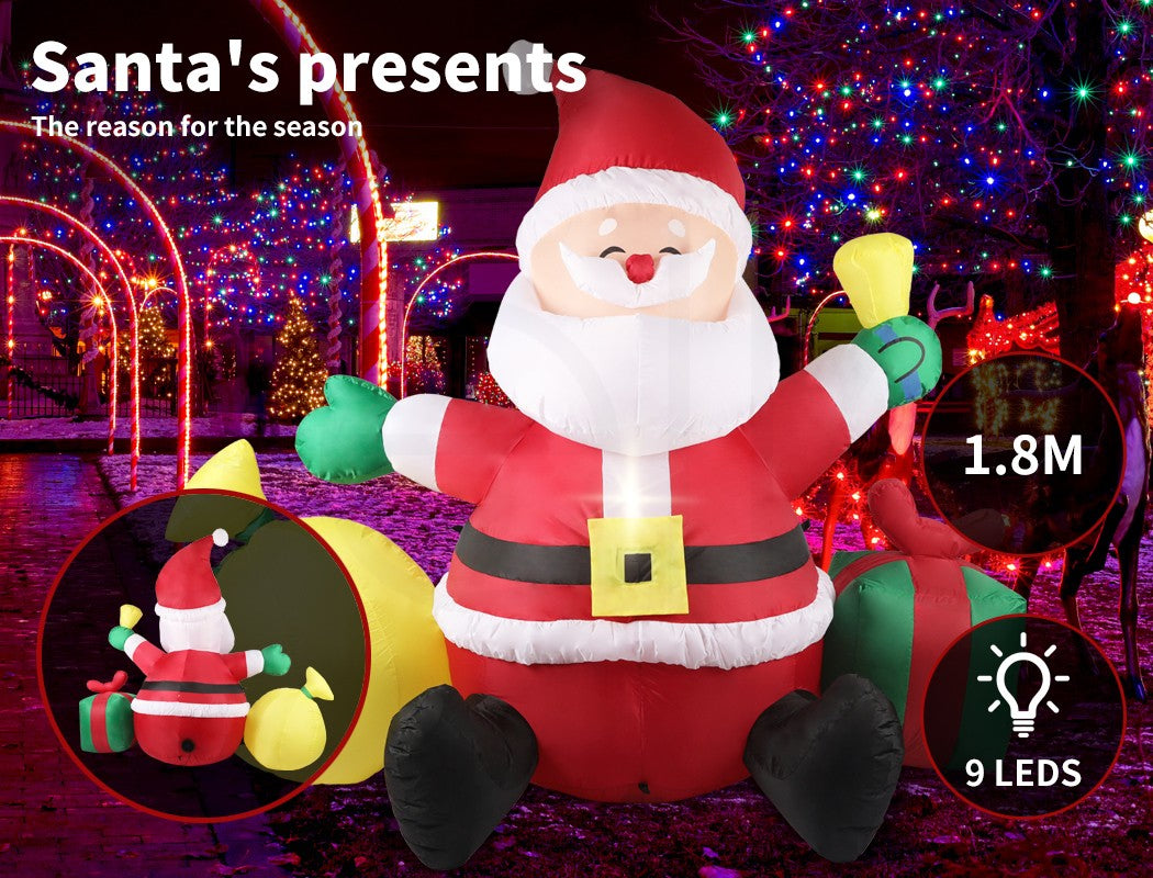 Santaco Inflatable Christmas Santa Lighted 1.8M Blow up Xmas Outdoor Decoration