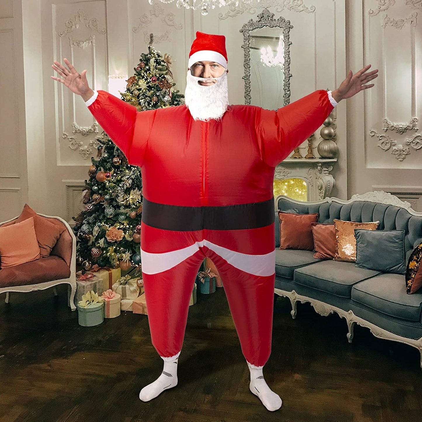 1X 200Cm Inflatable Santa Christmas Costume Cosplay Xmas Fancy Dress Suit Party
