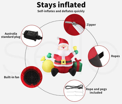Santaco Inflatable Christmas Santa Lighted 1.8M Blow up Xmas Outdoor Decoration